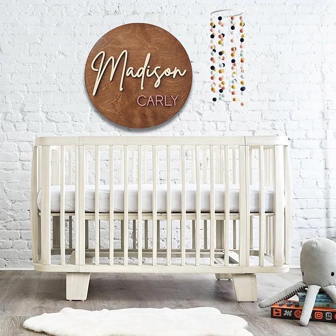 Custom Round Nusery Name Sign, Personalized 3D Baby Name Announcement Sign - Image 2