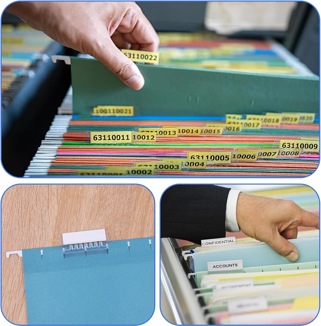 Reastar 120 Pcs Hanging File Folder Tabs, with 200 Pcs Inserts, Clear | Sturdy Plastic, 1/5-Cut, Fit Legal Sized File Folders, 2 in Insert for Writing on, Help Organize and Find File