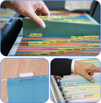 Reastar 120 Pcs Hanging File Folder Tabs, with 200 Pcs Inserts, Clear | Sturdy Plastic, 1/5-Cut, Fit Legal Sized File Folders, 2 in Insert for Writing on, Help Organize and Find File