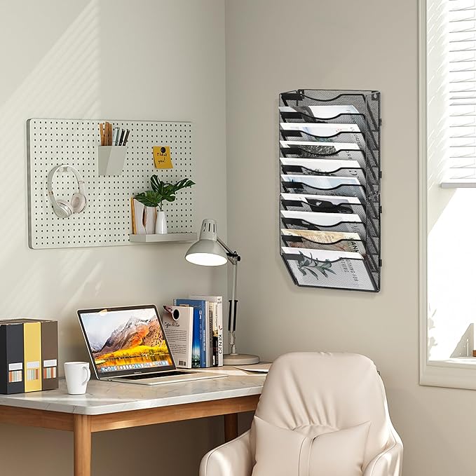 EasyPAG Wall File Organizer for Office 10 Pocket Mesh Wall Mounted Paper - Image 7