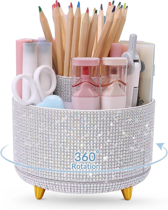 SKYDUE 360 Degree Rotating Desk Organizer, Shining Dual-Purpose Rhinestone by SKYDUE