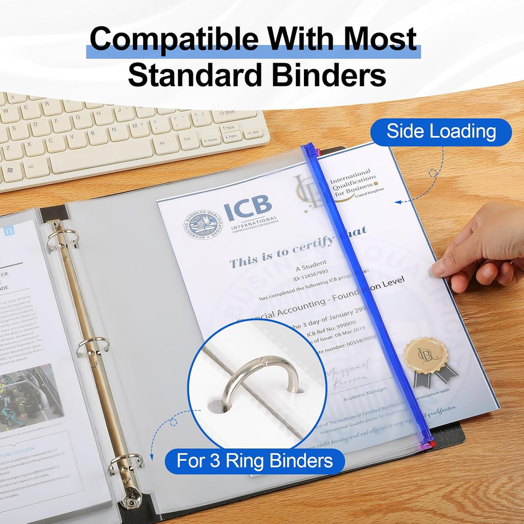 KTRIO 24 Pack Binder Pockets, 8.5 x 11 Colored Zipper Pouches for Binders | Thickened PVC Document Folders, 3 Holes Pre-Punched Fits Standard Binder Letter-Size Paper Storage, Business Office Supplies