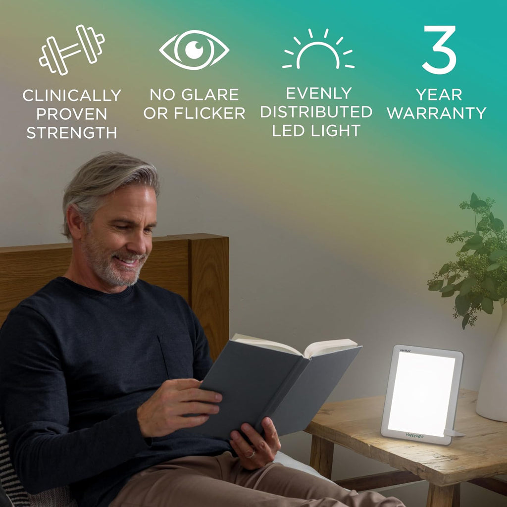 verilux happylight lucent light therapy lamp, 10,000 lux showing dimensions