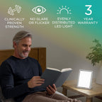 verilux happylight lucent light therapy lamp, 10,000 lux showing dimensions