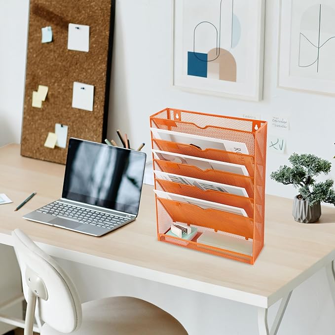 EASEPRES 6 Tier Mesh Hanging Wall File Organizer, Desk Vertical Mail Paper - Image 7
