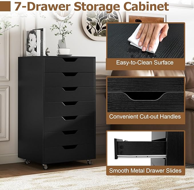 Giantex 7-Drawer Storage Cabinet, Mobile File Organizer - Image 7