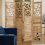 Room Divider Wood Carved Wall Divider Indoor Folding Portable Partition Screen - Image 5
