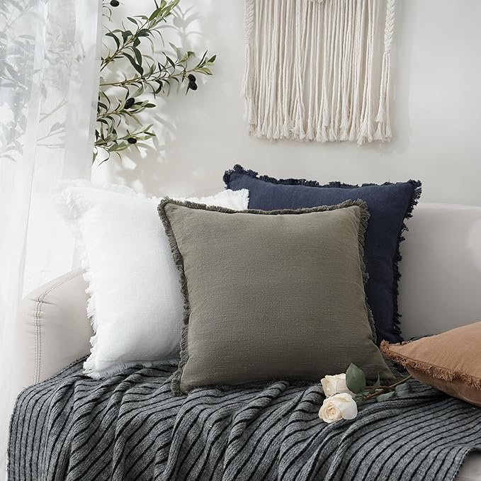Foindtower Set of 2 Decorative Linen Fringe Throw Pillow Covers Boho Farmhouse - Image 5