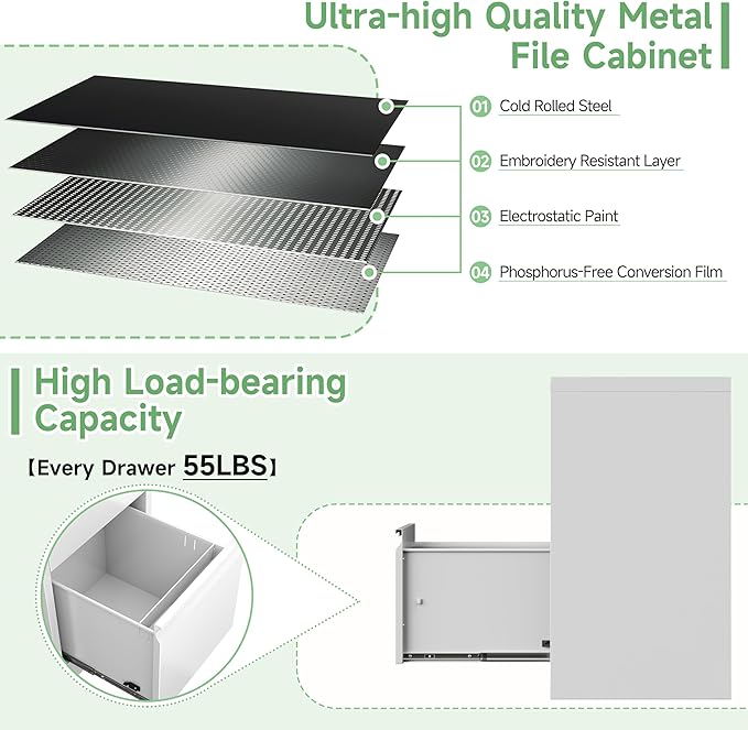 2-Drawer File Cabinet with Lock, Metal Vertical Filing Cabinets - Image 7