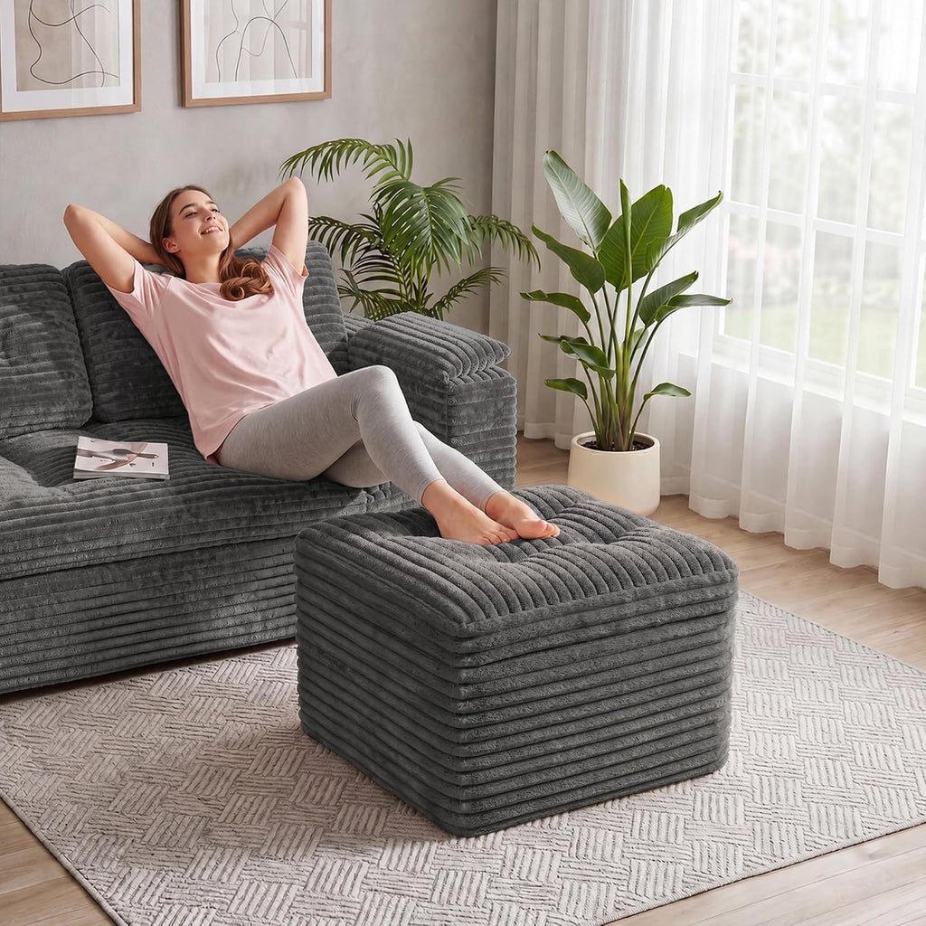 23.6in pouf ottoman, corduroy footstool foot rest floor on a desk or shelf