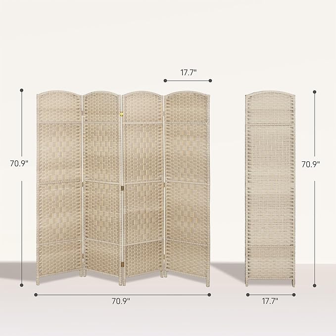 HOMCOM 4 Panel Room Divider, Hand-Woven Freestanding Wall Partition - Image 7
