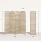 HOMCOM 4 Panel Room Divider, Hand-Woven Freestanding Wall Partition - Image 7