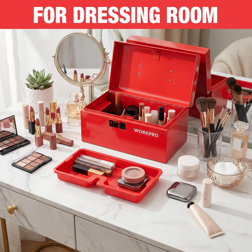 workpro 10.8" mini metal tool box with removable, package contents