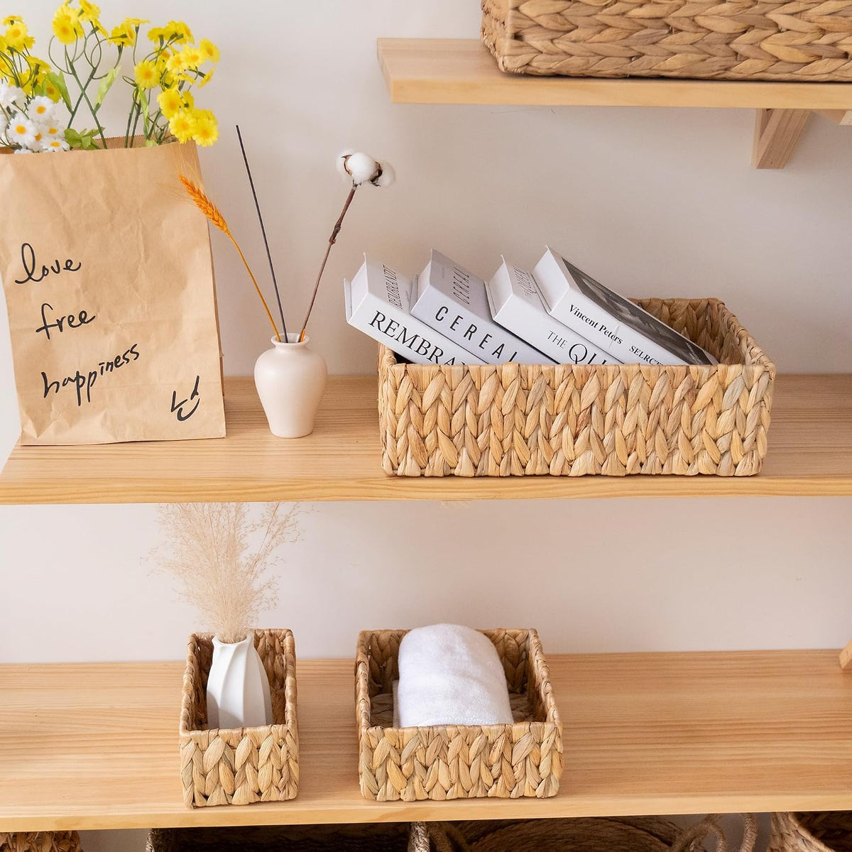Handwoven Water Hyacinth Wicker Baskets for Organizer Set of 3