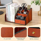 KINGFOM PU Leather Desk Organizer, Pen Pencil Holder/Book Mail Organizer Holder - Image 3