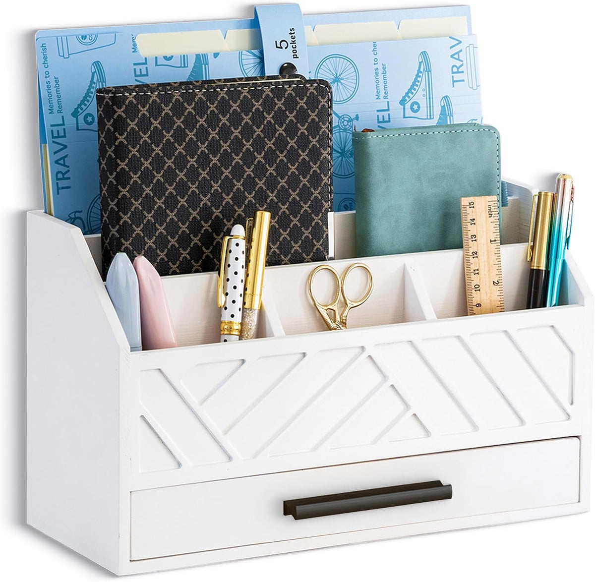 Desk Organizer with Drawer, Countertop Bill Mail Organizer and File Storage