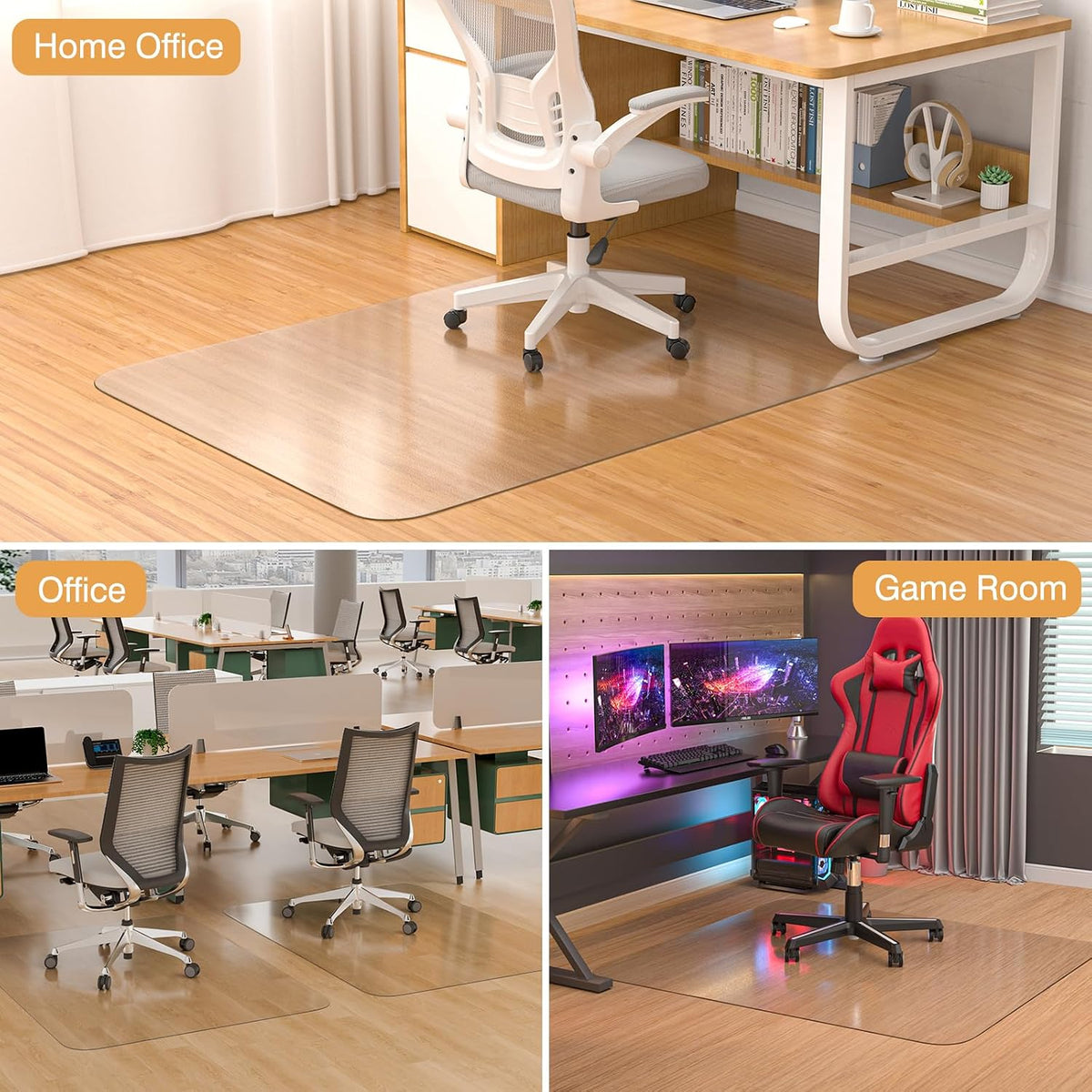 Office Chair Mat for Hardwood Floor, 36" x 48" Clear Plastic