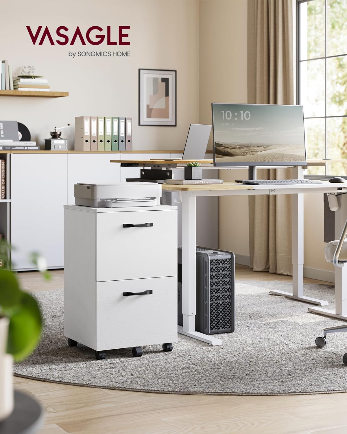 vasagle 2-drawer file cabinet, small rolling filing cabinet shown in use