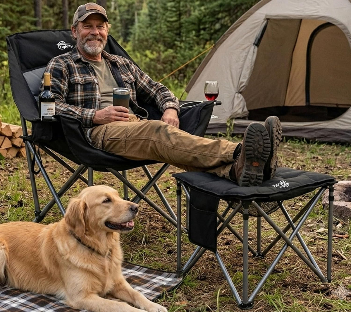Bolosy Oversized Camping Stool with Removable Padded Camp Chair Footrest