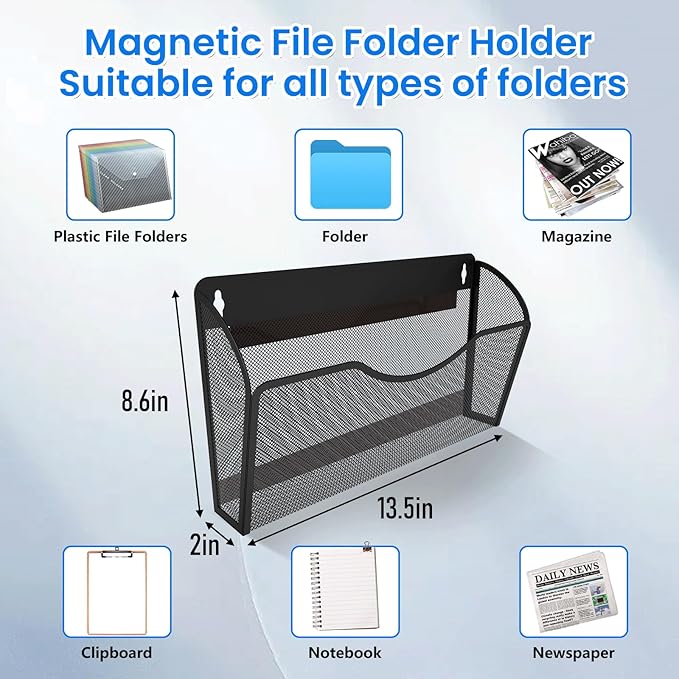 KZWKRG Magnetic File Holder 3PCS Wall File Folder Organizer, No Drilling - Image 2