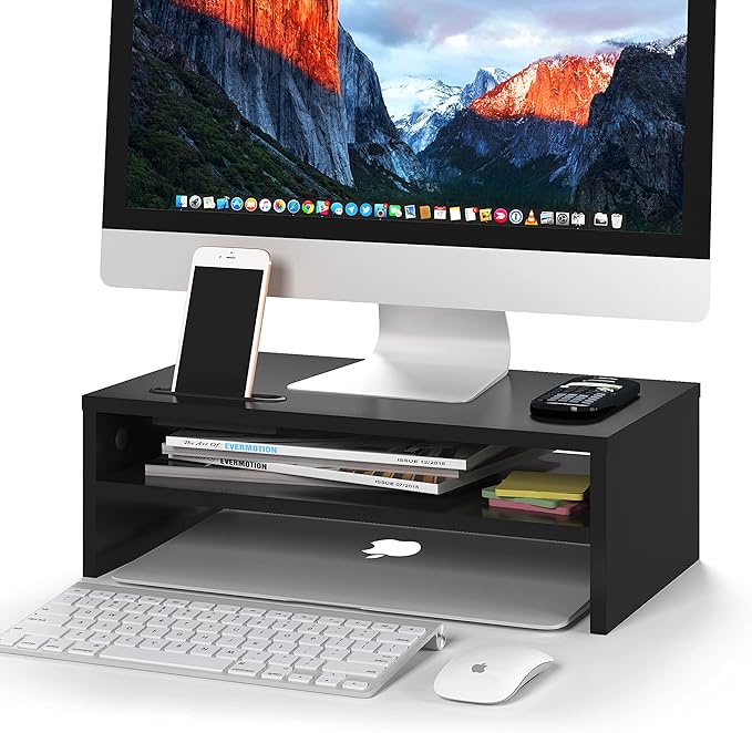 BONTEC Wooden Monitor Stand Riser, 2-Tier Desk Shelf by BONTEC