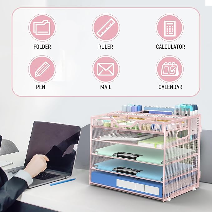 Docnest 5 Tier Mesh Desk Organizer- Letter Tray - Image 7