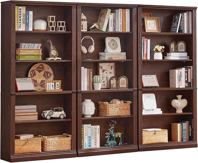RWYHG 70" Walnut Tall Bookshelf Set of 3, 5-Tier Thick Wooden Book Shelf by RWYHG
