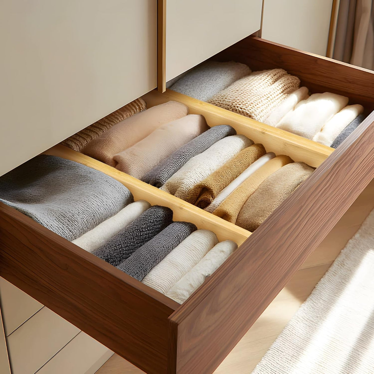 VaeFae 3 Pack Bamboo Drawer Dividers, 4" High Adjustable 16.6" - 21...