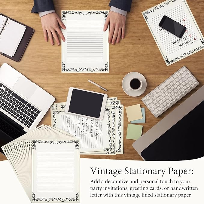 Sabary 200 Sheets Lined Stationary Writing Paper 8.5 x 11 Inch Fancy Vintage - Image 5