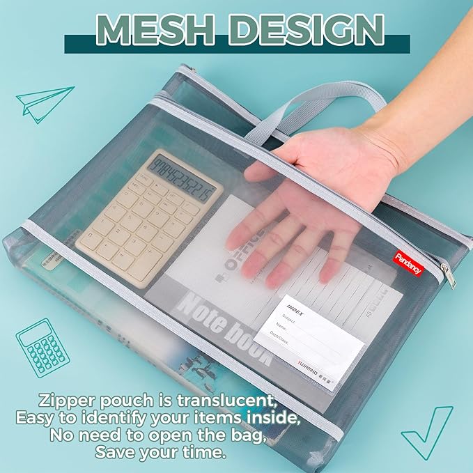 Pendancy Mesh Zipper Pouch A3 Size, Large Double Pocket Lightweight Nylon - Image 4