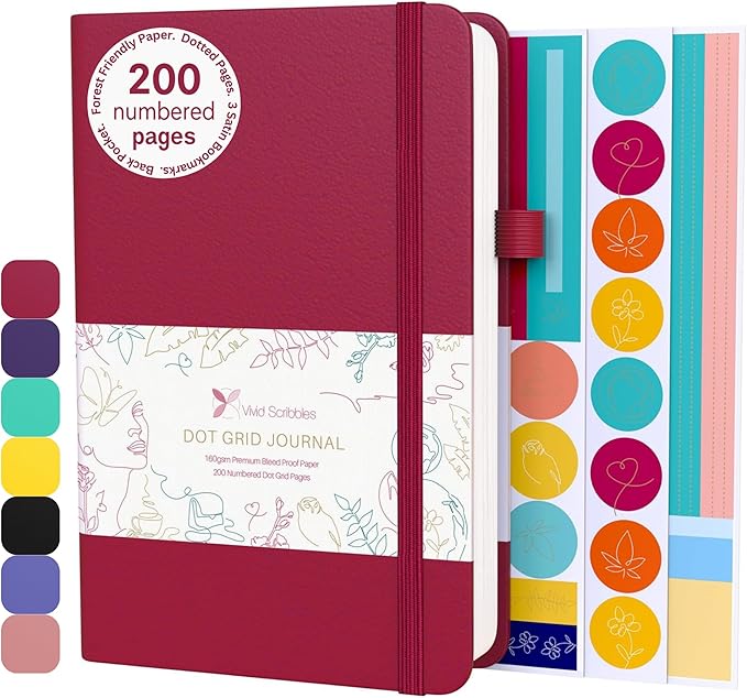 VIVID SCRIBBLES Dotted Journal – 140gsm Bleed Proof Thick White Paper – 200 by VividScribbles
