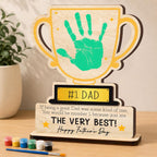 Personalized Fathers Day Trophy Gift, World's Best Dad Trophy Sign with Paints, Kid Handprint Art Crafts Plaque, Birthday Best Dad Ever Gifts for Daddy, Papa, Family Keepsake Shelf Desk Home Decor