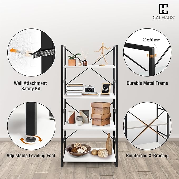 CAPHAUS 4 Tier Bookshelf, 24 Inch Width Free Standing Shelf, Bookcase Shelf - Image 5
