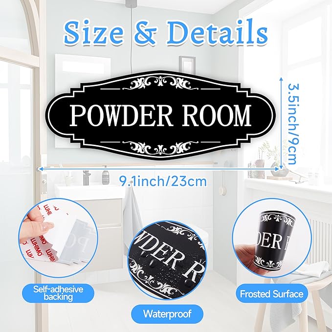 Powder Room Sign Sticker for Business and Home，Self-adhesive Cute Powder Room - Image 8