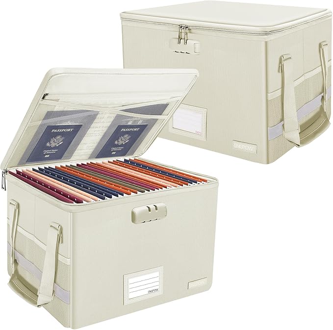 ENGPOW File Box with Lock, Fireproof Document Box with Zipper Lid, Collapsible by ENGPOW