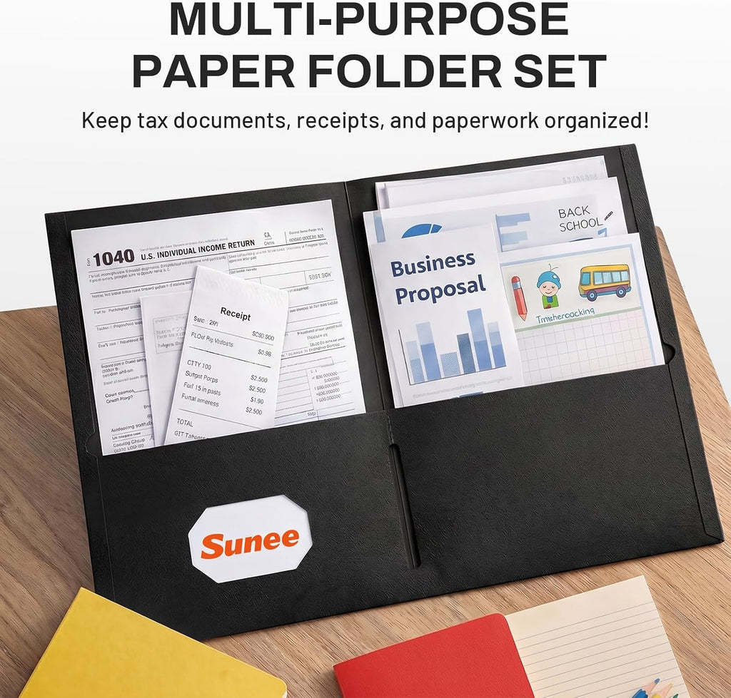 sunee folders with pockets(125 pack, black), 2 pocket shown in use