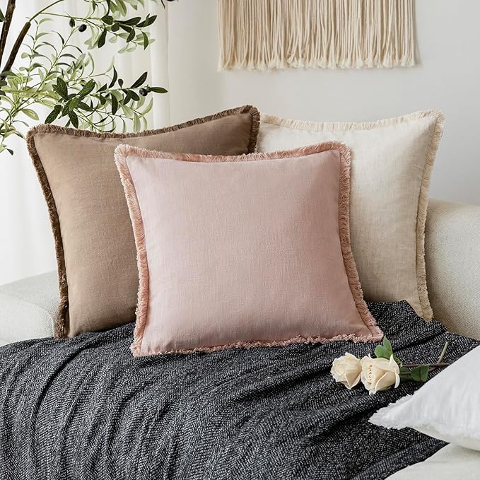 Foindtower Set of 2 Decorative Linen Fringe Throw Pillow Covers Farmhouse - Image 5
