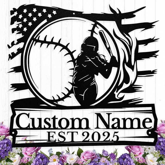 Personalized Softball Metal Sign, Custom Softball Signs Wall Art, Custom Name by HengMeiZiK