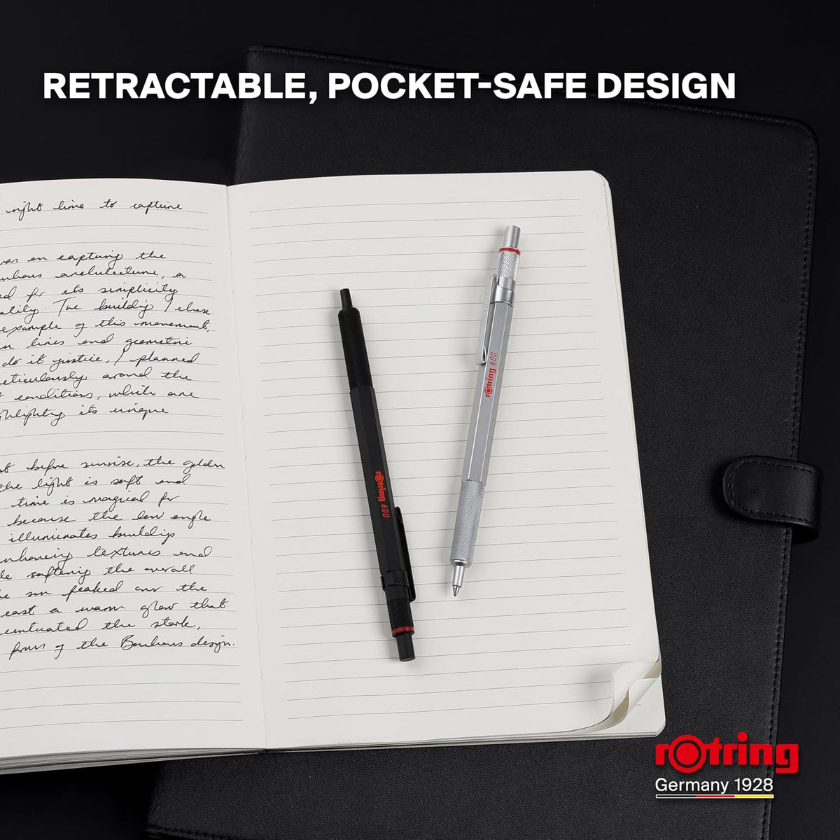 rOtring 600 Gel Pen | 0.55 mm | Black Ink | Silver Metal Body Pen | Non-Slip ...