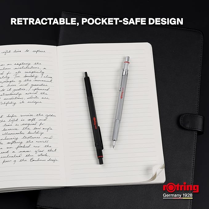 Rotring 600 Gel Pen | 0.55 mm | Black Ink | Silver Metal Body Pen | Non-Slip - Image 6