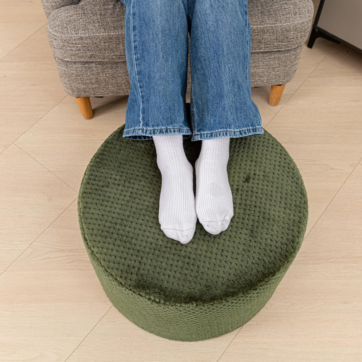 20"x14" Round Foam Stuffed Pouf Ottoman, Under Desk Footrest,Deep G...