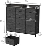 Welfuturer Black Dresser with LED Light 12 Drawers Dresser with Charging - Image 2