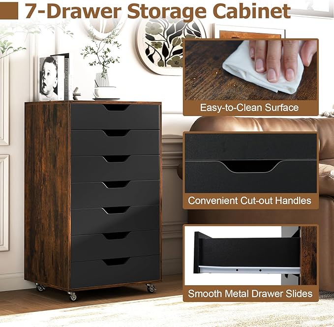 Giantex 7-Drawer Storage Cabinet, Mobile File Organizer - Image 5