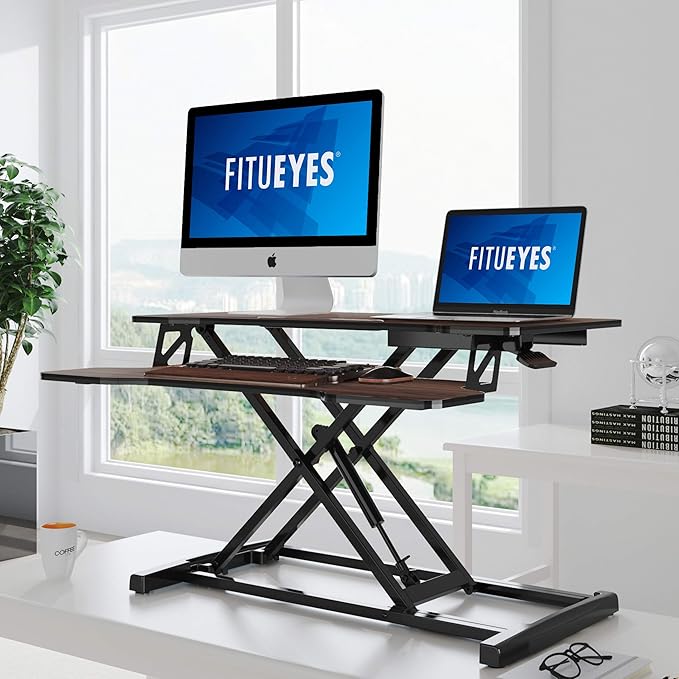 FITUEYES Height Adjustable Standing Desk 32” Wide Sit to Stand Converter Stand - Image 2