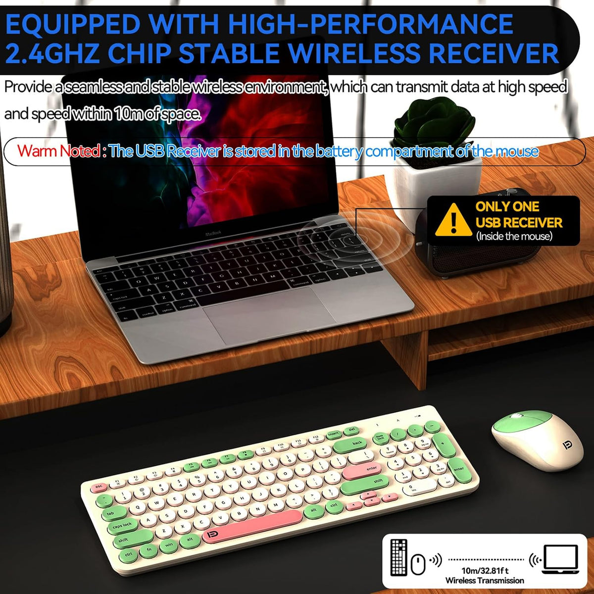 FD Wireless Keyboards and Mouse Combo - 2.4GHz USB Cordless, Cute Wireless Ke...