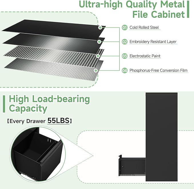 4-Drawer File Cabinet with Lock, Metal Vertical Filing Cabinets - Image 6