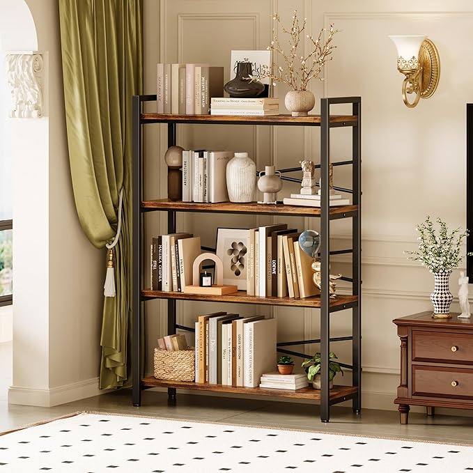 4 Tier Bookshelf 31.49" Width, Tall Book Shelf Storage and Organization - Image 4