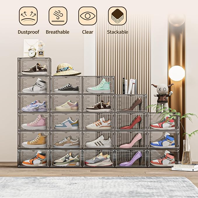 TOFWOF 12 Pack XX Large Shoe Organizer, Heavy-Duty Hard Thicken Plastic Clear - Image 2