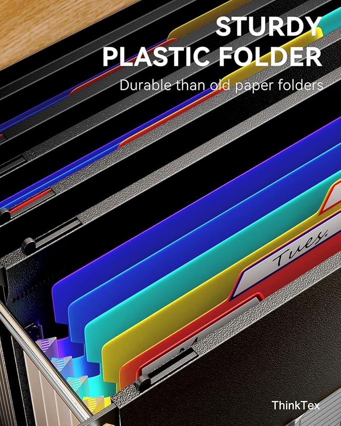 ThinkTex Plastic Expanding Hanging File Folders, 7 Innovative 1.2" Accordion - Image 3