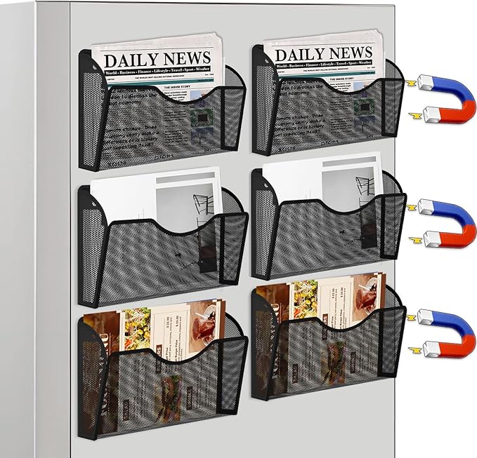 KZWKRG 6 Pack Magnetic File Holder, Magnetic Pocket Wall File Holder, Mesh Wall - Image 9